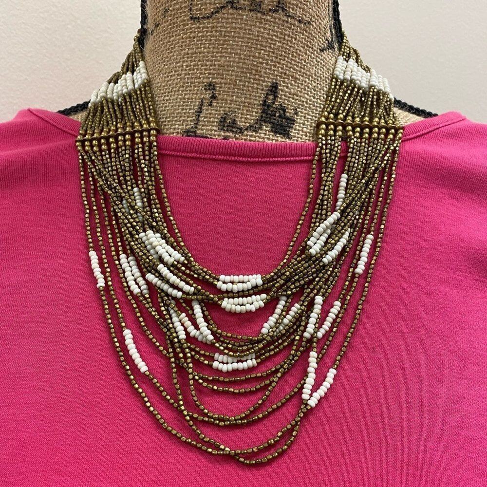 CHAN Luu gold and white beaded multi strand necklace